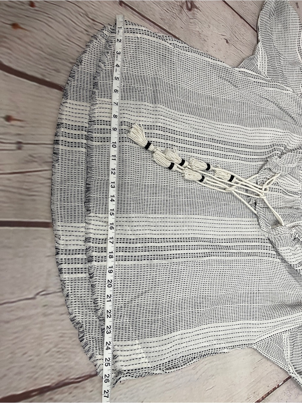 JOHNNY WAS boho tassel tie white & black embroidered cotton tunic top, size L - Picture 15 of 15